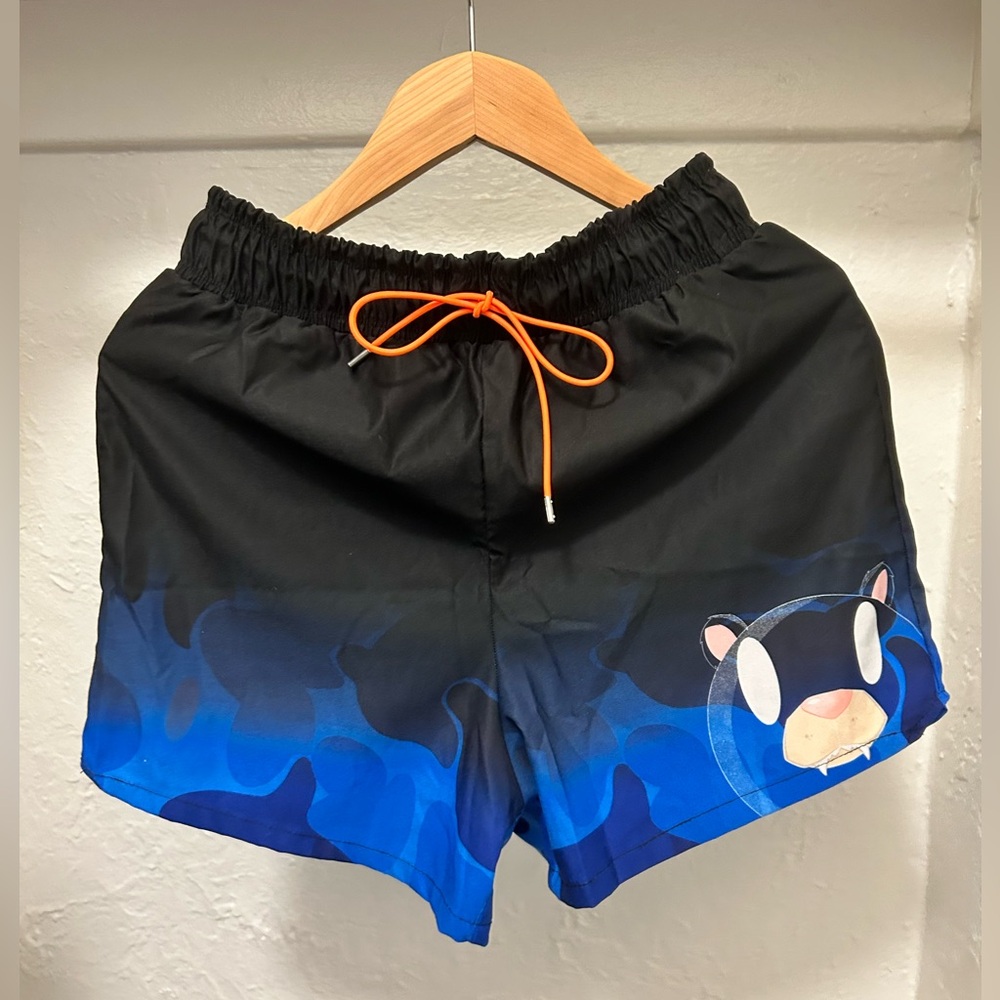 Victor H. limited original design silkscreen bear  swim trunks, size Small.